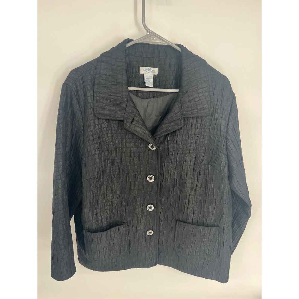 City Blues by Koret‎ Black Textured Crinkled Blazer Jacket M11HW06151 Womens L
